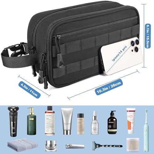HILOMON Men's Toiletry Bag - Tactical Inspired Hygiene Shaving Bath Shower Grooming Toiletries Bag for Men, Water-Resistant Travel Dop Kit (Black, 10.3"x6.1"x4.3") - görsel 10