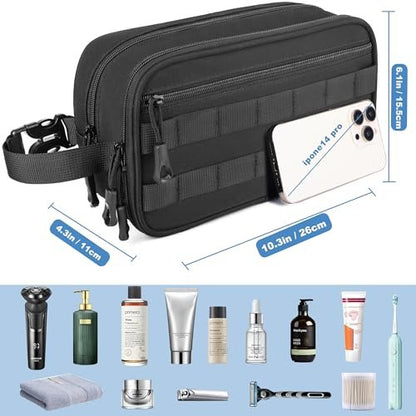 HILOMON Men's Toiletry Bag - Tactical Inspired Hygiene Shaving Bath Shower Grooming Toiletries Bag for Men, Water-Resistant Travel Dop Kit (Black, 10.3"x6.1"x4.3")