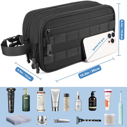HILOMON Men's Toiletry Bag - Tactical Inspired Hygiene Shaving Bath Shower Grooming Toiletries Bag for Men, Water-Resistant Travel Dop Kit (Black, 10.3"x6.1"x4.3")