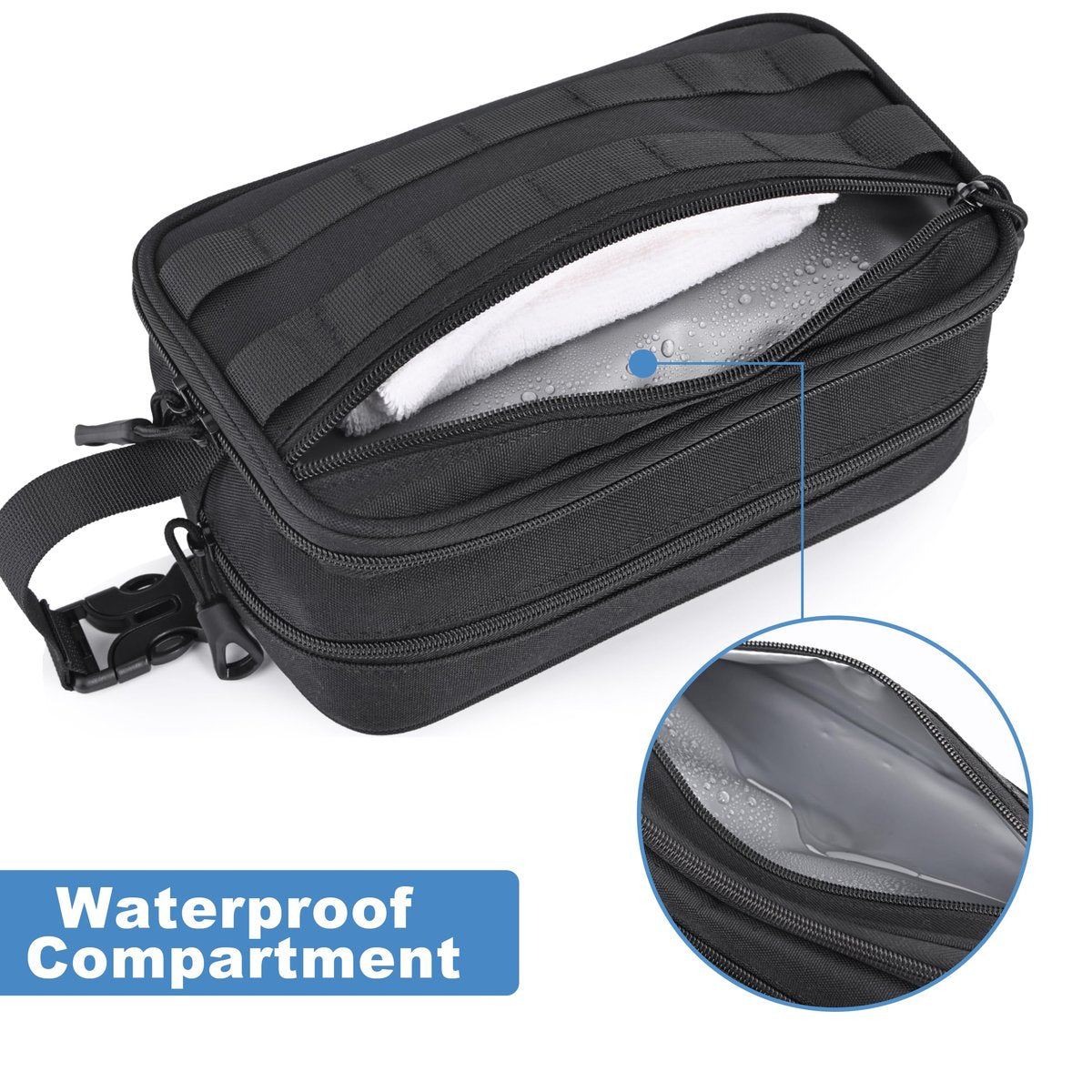 HILOMON Men's Toiletry Bag - Tactical Inspired Hygiene Shaving Bath Shower Grooming Toiletries Bag for Men, Water-Resistant Travel Dop Kit (Black, 10.3"x6.1"x4.3") - görsel 5