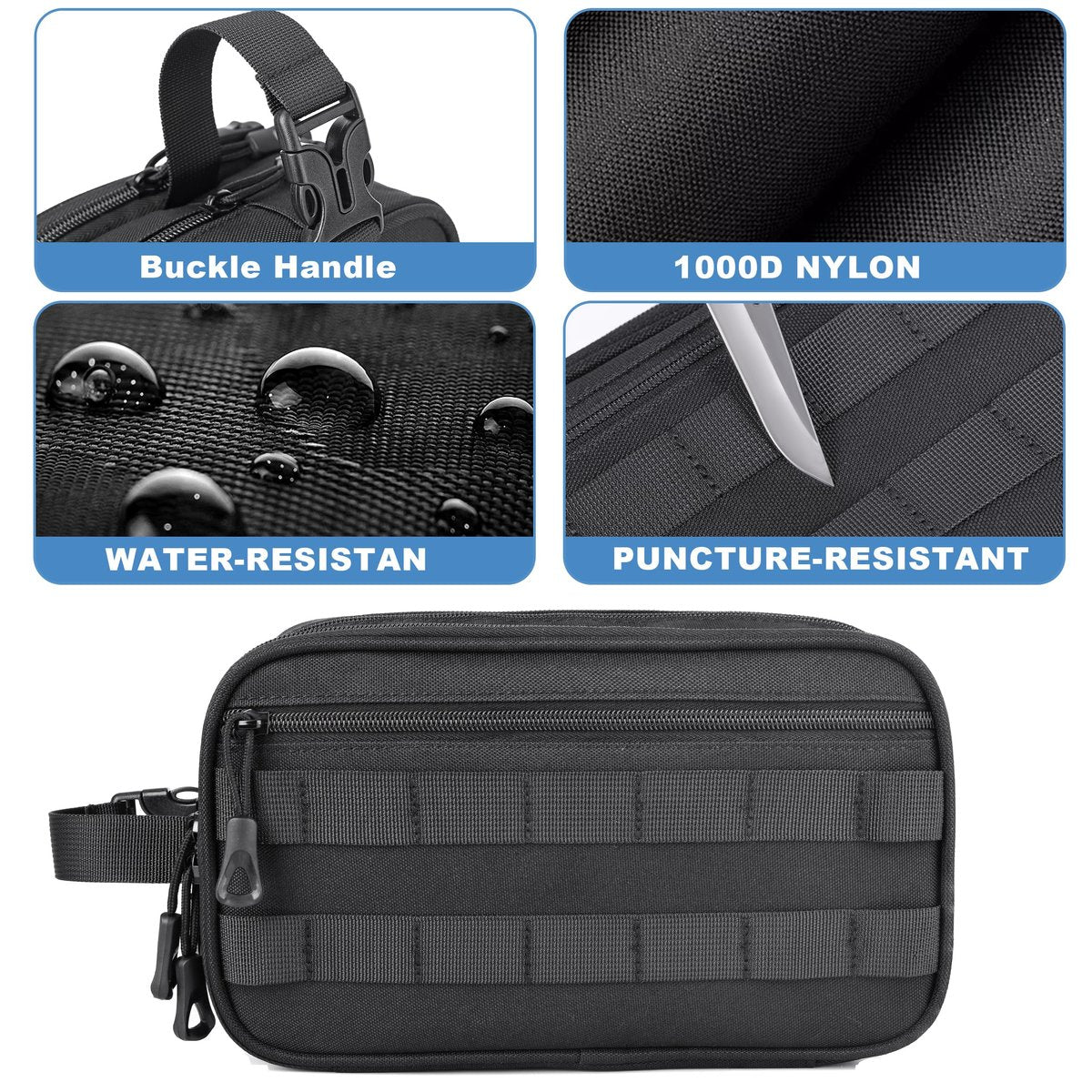 HILOMON Men's Toiletry Bag - Tactical Inspired Hygiene Shaving Bath Shower Grooming Toiletries Bag for Men, Water-Resistant Travel Dop Kit (Black, 10.3"x6.1"x4.3") - görsel 7
