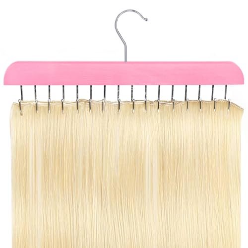 Pink Hair Extension Holder & Hanger for Clip Ins - Weft Organizer Stand for Washing & Styling - Storage Rack Display Stand Accessories for Extensions (16 Inch) - görsel 2