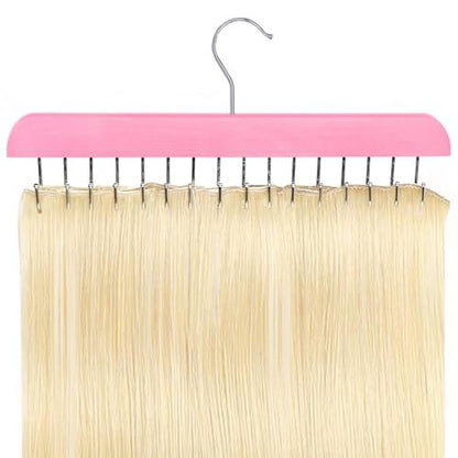 Pink Hair Extension Holder & Hanger for Clip Ins - Weft Organizer Stand for Washing & Styling - Storage Rack Display Stand Accessories for Extensions (16 Inch)