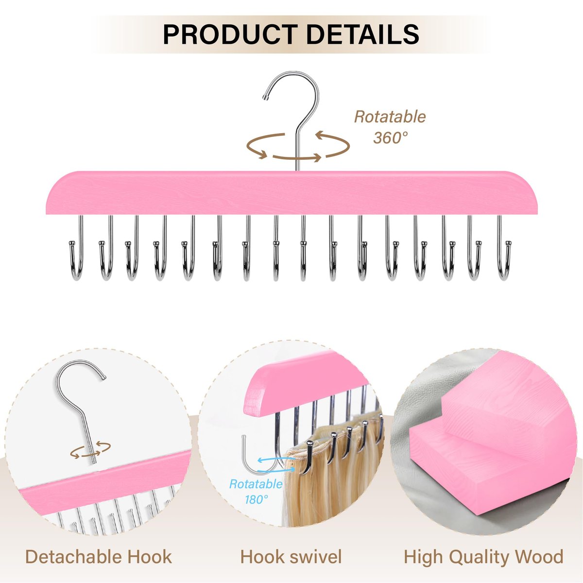 Pink Hair Extension Holder & Hanger for Clip Ins - Weft Organizer Stand for Washing & Styling - Storage Rack Display Stand Accessories for Extensions (16 Inch) - görsel 3