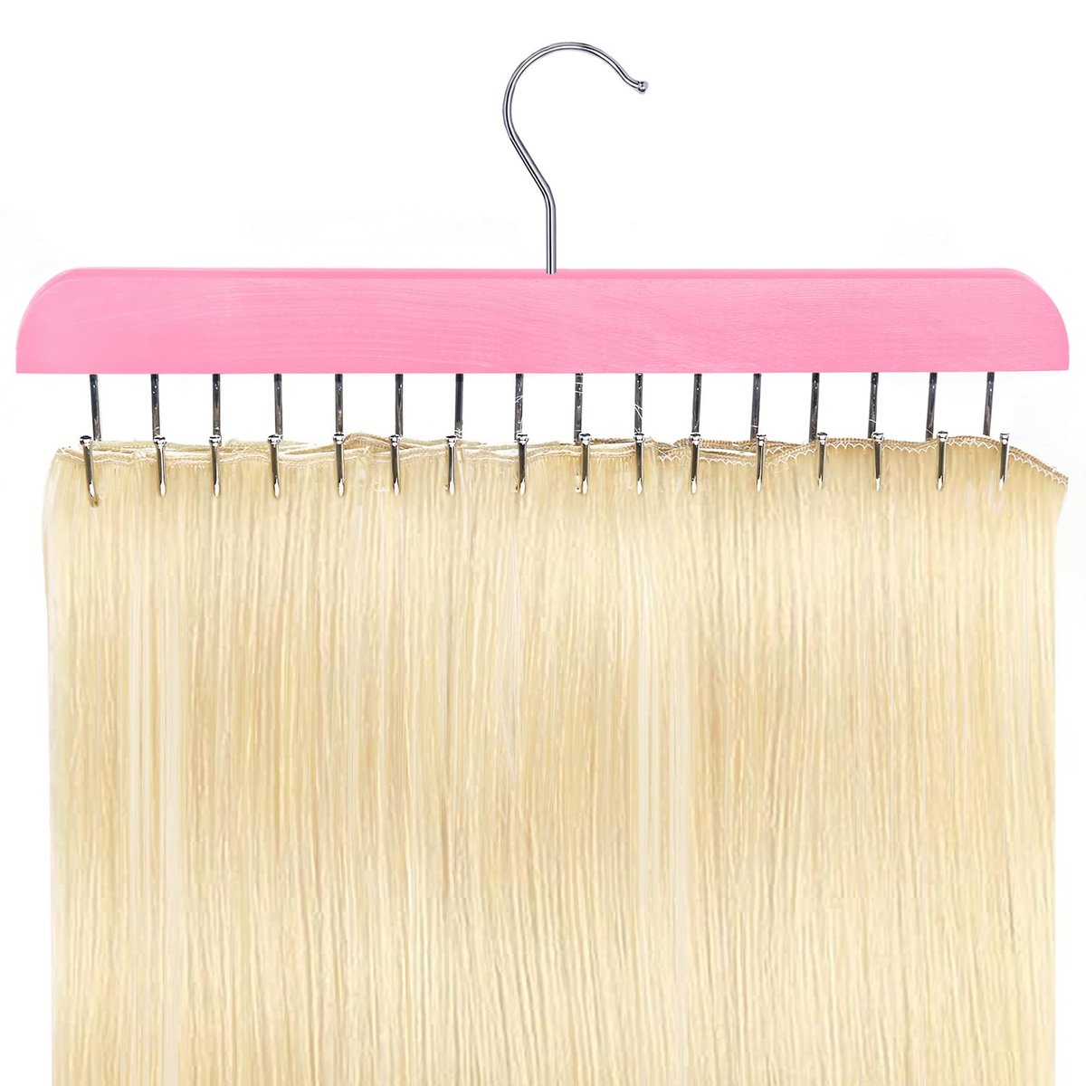 Pink Hair Extension Holder & Hanger for Clip Ins - Weft Organizer Stand for Washing & Styling - Storage Rack Display Stand Accessories for Extensions (16 Inch) - görsel 1