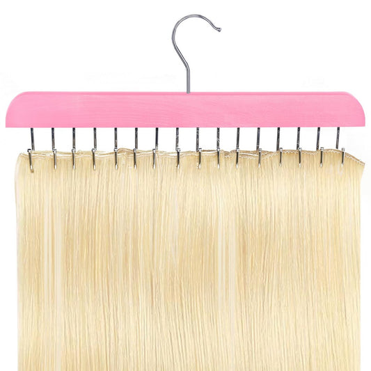 Pink Hair Extension Holder & Hanger for Clip Ins - Weft Organizer Stand for Washing & Styling - Storage Rack Display Stand Accessories for Extensions (16 Inch)