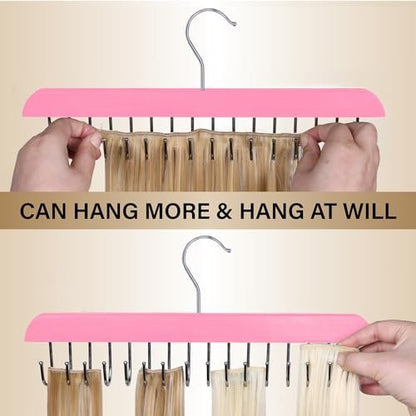 Pink Hair Extension Holder & Hanger for Clip Ins - Weft Organizer Stand for Washing & Styling - Storage Rack Display Stand Accessories for Extensions (16 Inch)