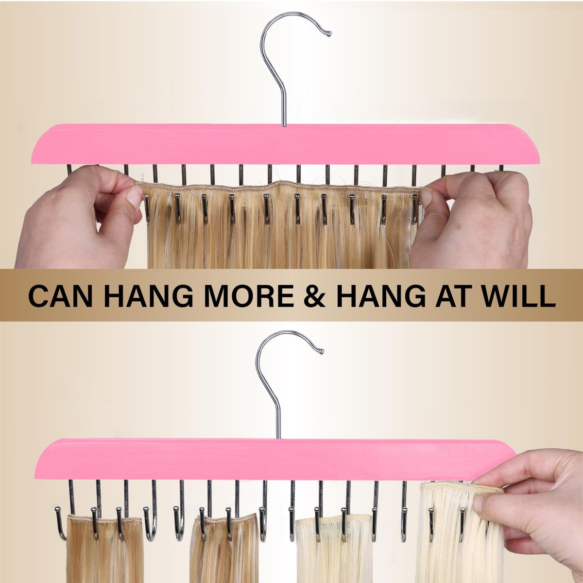 Pink Hair Extension Holder & Hanger for Clip Ins - Weft Organizer Stand for Washing & Styling - Storage Rack Display Stand Accessories for Extensions (16 Inch) - görsel 11