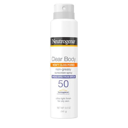 Neutrogena Clear Body SPF 50 Sunscreen Spray – Broad Spectrum UVA/UVB Protection, Water-Resistant, Non-Comedogenic, Lightweight Body Sunscreen with Vitamin E & Niacinamide, 5 oz Avelisse