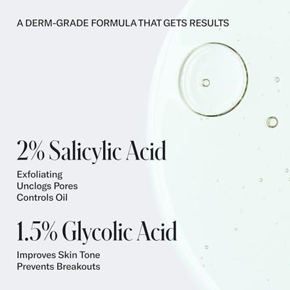 Geologie Acne Control Body Wash - Fresh Eucalyptus - 2% Salicylic Acid + 1.5% Glycolic Acid for Body Acne - For Men & Women - 8.4 oz