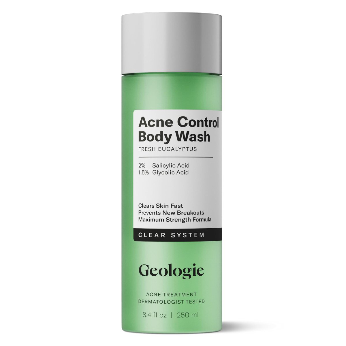 Geologie Acne Control Body Wash - Fresh Eucalyptus - 2% Salicylic Acid + 1.5% Glycolic Acid for Body Acne - For Men & Women - 8.4 oz - görsel 2