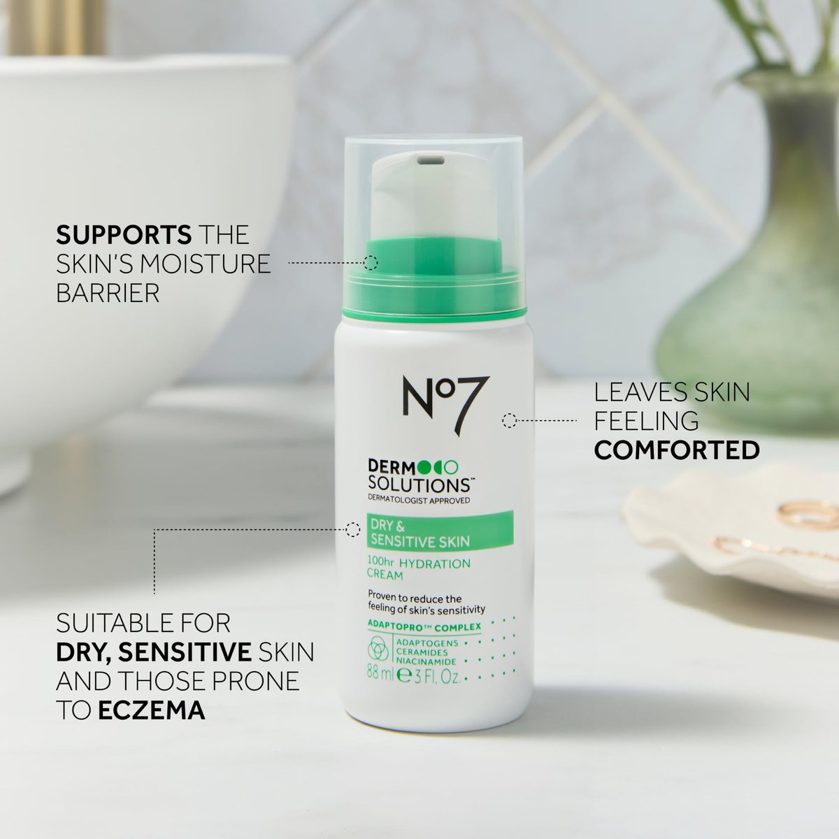 No7 Derm Solutions 100hr Hydrating Face Moisturizer – Ceramides, Niacinamide & Adaptogens for Sensitive & Dry Skin, 3 Fl Oz Avelisse