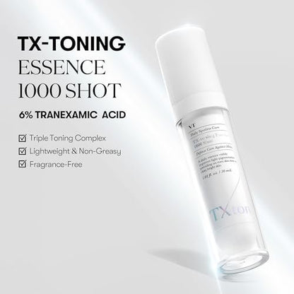 VT COSMETICS TX Toning Essence 1000 Shot - Tranexamic Acid Serum with Niacinamide & Glutathione for Radiant Glass Skin, Dark Spots, Sun Spots, Age Spots, Acne Scars - Korean Skin Care (1.01 fl. oz.) Avelisse