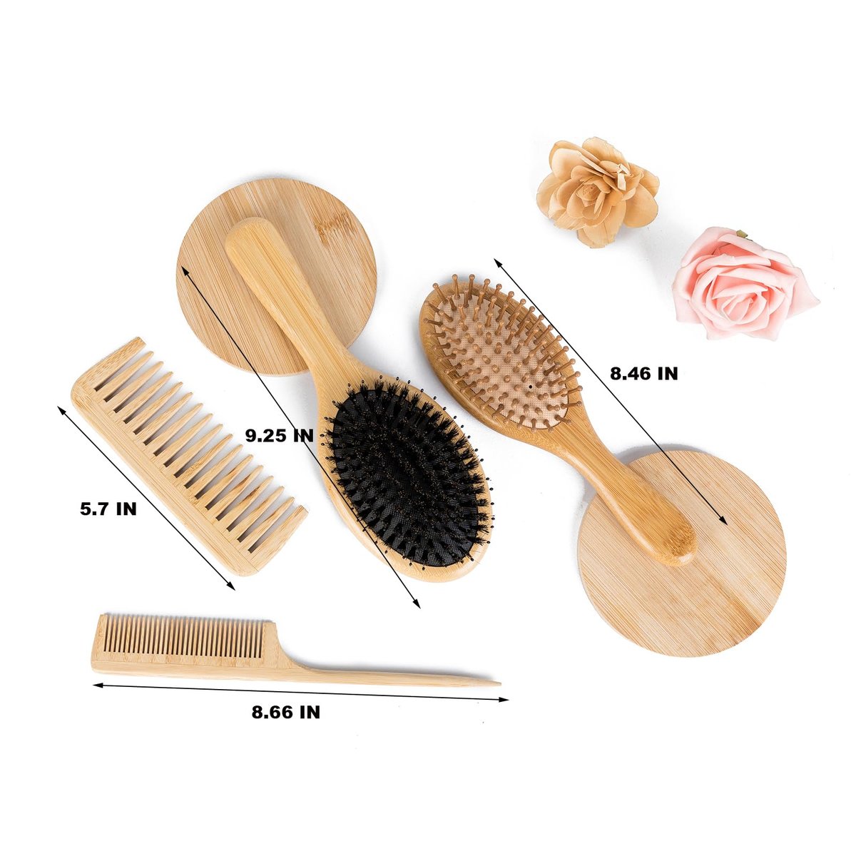4 PCS Bamboo Hair Brushes Set – Boar Bristle & Detangling Combs for All Hair Types - görsel 11
