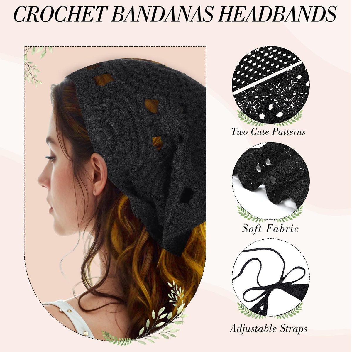 obeoby 4 Pack Crochet Bandanas Headscarf for Spring and Summer, Vintage Floral Hair Bandanas Headband for Music Festival Outfits Girls with Hair Pins - görsel 4