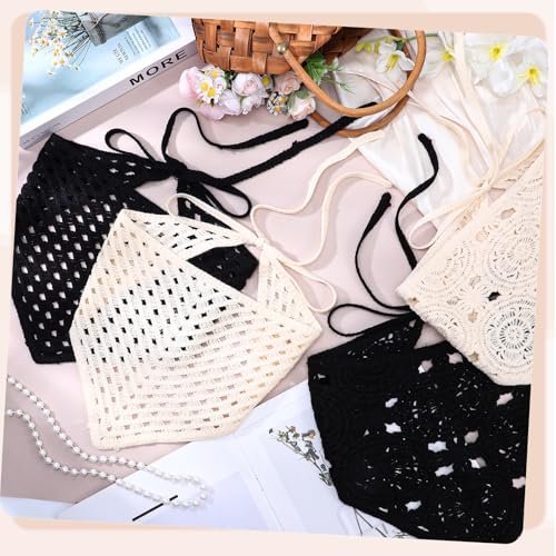 obeoby 4 Pack Crochet Bandanas Headscarf for Spring and Summer, Vintage Floral Hair Bandanas Headband for Music Festival Outfits Girls with Hair Pins - görsel 13