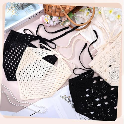 obeoby 4 Pack Crochet Bandanas Headscarf for Spring and Summer, Vintage Floral Hair Bandanas Headband for Music Festival Outfits Girls with Hair Pins