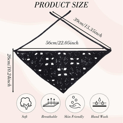 obeoby 4 Pack Crochet Bandanas Headscarf for Spring and Summer, Vintage Floral Hair Bandanas Headband for Music Festival Outfits Girls with Hair Pins