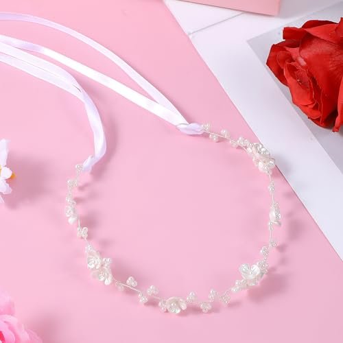 Thinp Bridal Pearl Flower Headpiece Headband - White Plastic Hair Accessory for Weddings, Parties, First Communion Avelisse
