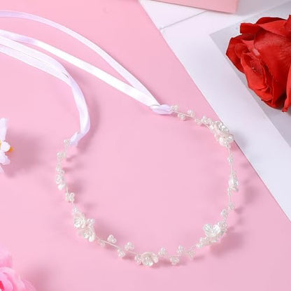 Thinp Bridal Pearl Flower Headpiece Headband - White Plastic Hair Accessory for Weddings, Parties, First Communion Avelisse