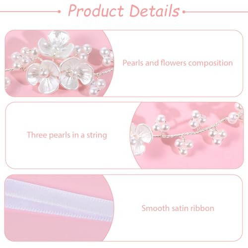 Thinp Bridal Pearl Flower Headpiece Headband - White Plastic Hair Accessory for Weddings, Parties, First Communion Avelisse
