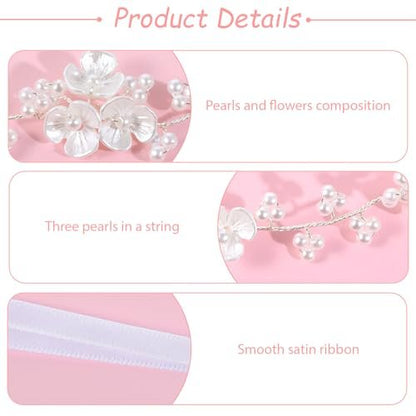 Thinp Bridal Pearl Flower Headpiece Headband - White Plastic Hair Accessory for Weddings, Parties, First Communion Avelisse