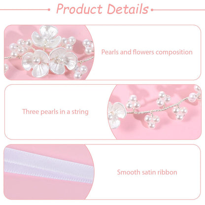 Thinp Bridal Pearl Flower Headpiece Headband - White Plastic Hair Accessory for Weddings, Parties, First Communion Avelisse