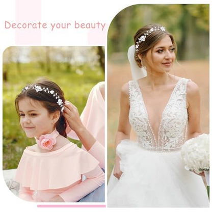 Thinp Bridal Pearl Flower Headpiece Headband - White Plastic Hair Accessory for Weddings, Parties, First Communion Avelisse