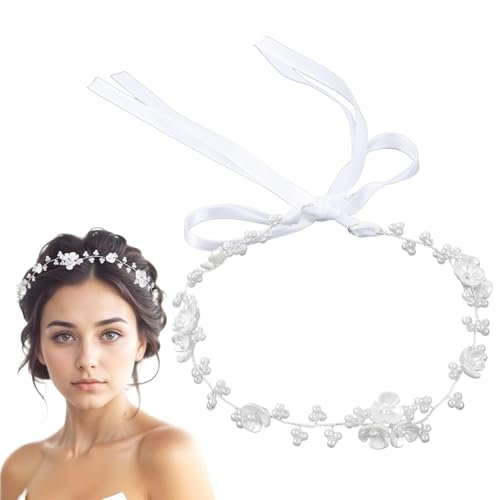 Thinp Bridal Pearl Flower Headpiece Headband - White Plastic Hair Accessory for Weddings, Parties, First Communion Avelisse