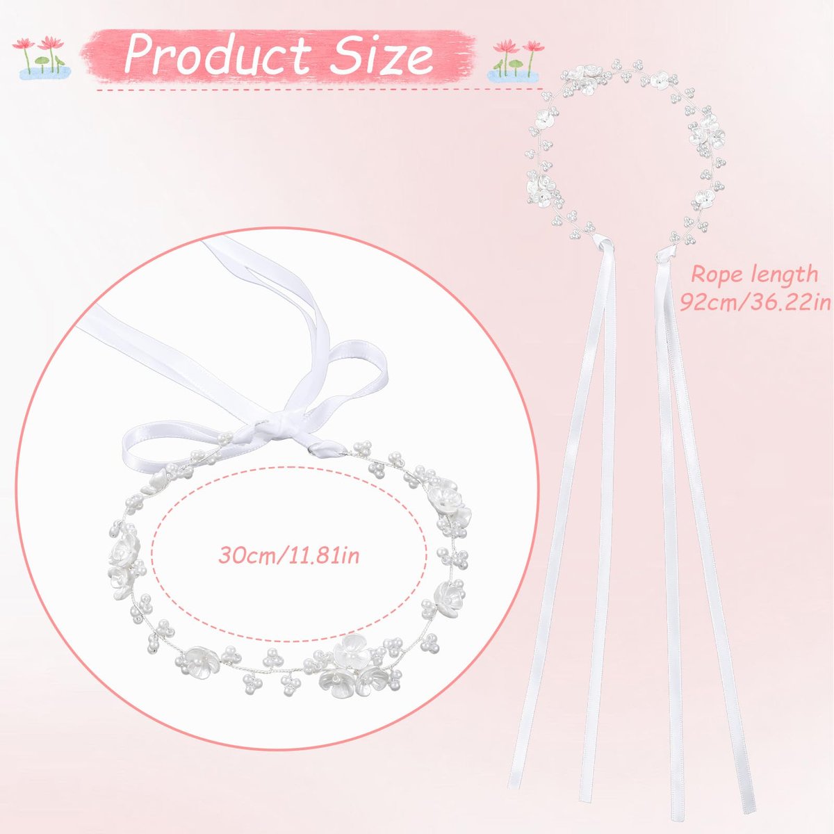 Thinp Bridal Pearl Flower Headpiece Headband - White Plastic Hair Accessory for Weddings, Parties, First Communion Avelisse