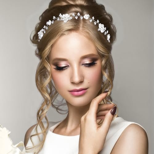Thinp Bridal Pearl Flower Headpiece Headband - White Plastic Hair Accessory for Weddings, Parties, First Communion Avelisse