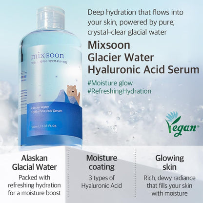mixsoon Essential Glass Skin Duo Set - Bean Essence + Glacier Water Hyaluronic Acid Serum, 150ml / 5.07 fl. oz. Korean Glass Skin Care Avelisse