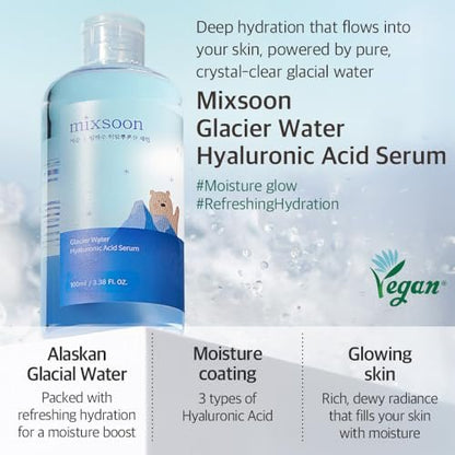 mixsoon Essential Glass Skin Duo Set - Bean Essence + Glacier Water Hyaluronic Acid Serum, 150ml / 5.07 fl. oz. Korean Glass Skin Care Avelisse