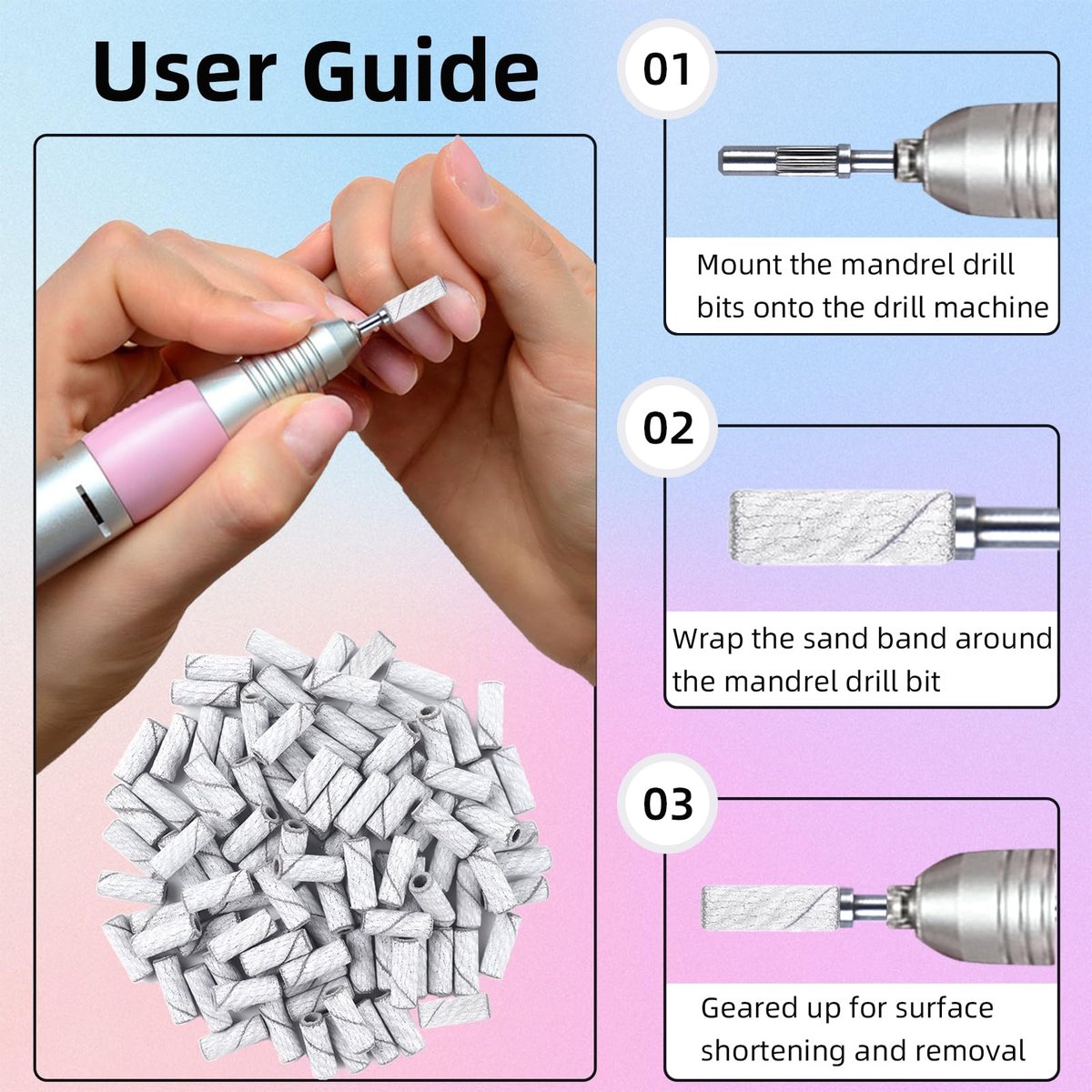 100 Pcs 180 Grit White Small Sanding Bands Nail Drill Bit - Extreme Fine Grit Mini Sanding Band with Upgrade 3.1mm Mandrel Bits for Acrylic Nails - görsel 11