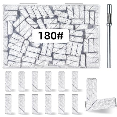 100 Pcs 180 Grit White Small Sanding Bands Nail Drill Bit - Extreme Fine Grit Mini Sanding Band with Upgrade 3.1mm Mandrel Bits for Acrylic Nails - görsel 2