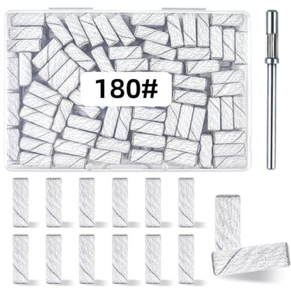 100 Pcs 180 Grit White Small Sanding Bands Nail Drill Bit - Extreme Fine Grit Mini Sanding Band with Upgrade 3.1mm Mandrel Bits for Acrylic Nails