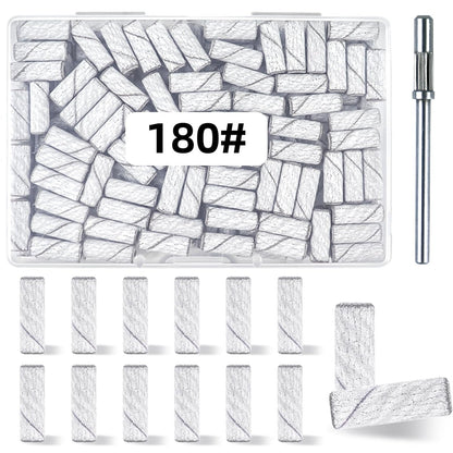 100 Pcs 180 Grit White Small Sanding Bands Nail Drill Bit - Extreme Fine Grit Mini Sanding Band with Upgrade 3.1mm Mandrel Bits for Acrylic Nails