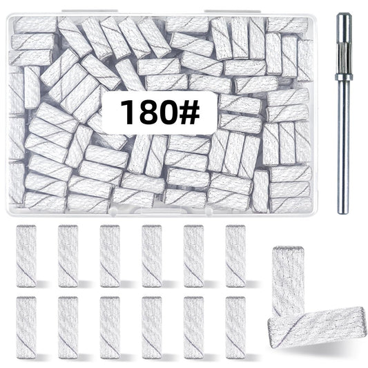 100 Pcs 180 Grit White Small Sanding Bands Nail Drill Bit - Extreme Fine Grit Mini Sanding Band with Upgrade 3.1mm Mandrel Bits for Acrylic Nails