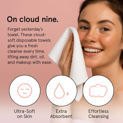 grace & stella Face Towels Disposable - Ultra-Soft & Absorbent XL Facial Towelettes for Cleansing & Makeup Removal - Lint-Free, Travel Essentials, Vegan (60 Count)