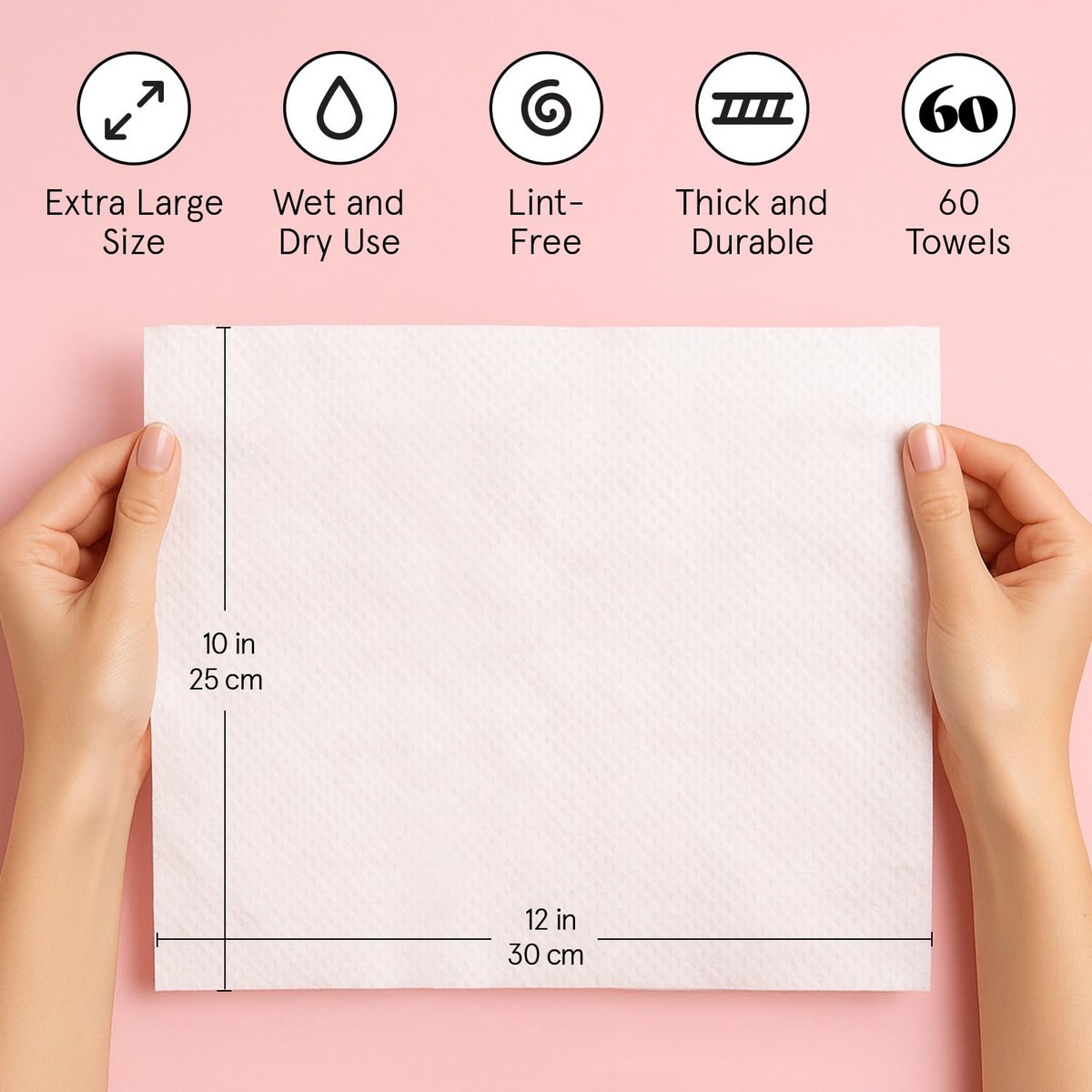 grace & stella Face Towels Disposable - Ultra-Soft & Absorbent XL Facial Towelettes for Cleansing & Makeup Removal - Lint-Free, Travel Essentials, Vegan (60 Count) - görsel 13
