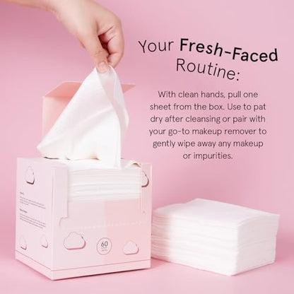 grace & stella Face Towels Disposable - Ultra-Soft & Absorbent XL Facial Towelettes for Cleansing & Makeup Removal - Lint-Free, Travel Essentials, Vegan (60 Count)