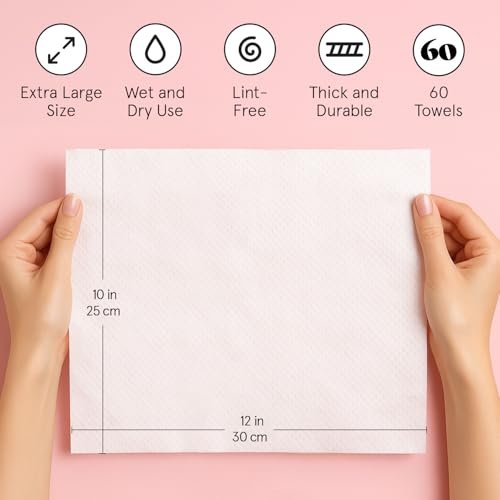 grace & stella Face Towels Disposable - Ultra-Soft & Absorbent XL Facial Towelettes for Cleansing & Makeup Removal - Lint-Free, Travel Essentials, Vegan (60 Count) - görsel 14