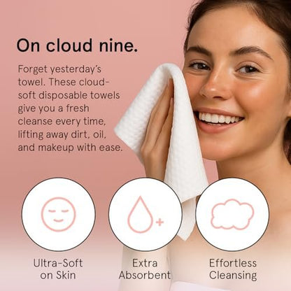 grace & stella Face Towels Disposable - Ultra-Soft & Absorbent XL Facial Towelettes for Cleansing & Makeup Removal - Lint-Free, Travel Essentials, Vegan (60 Count)