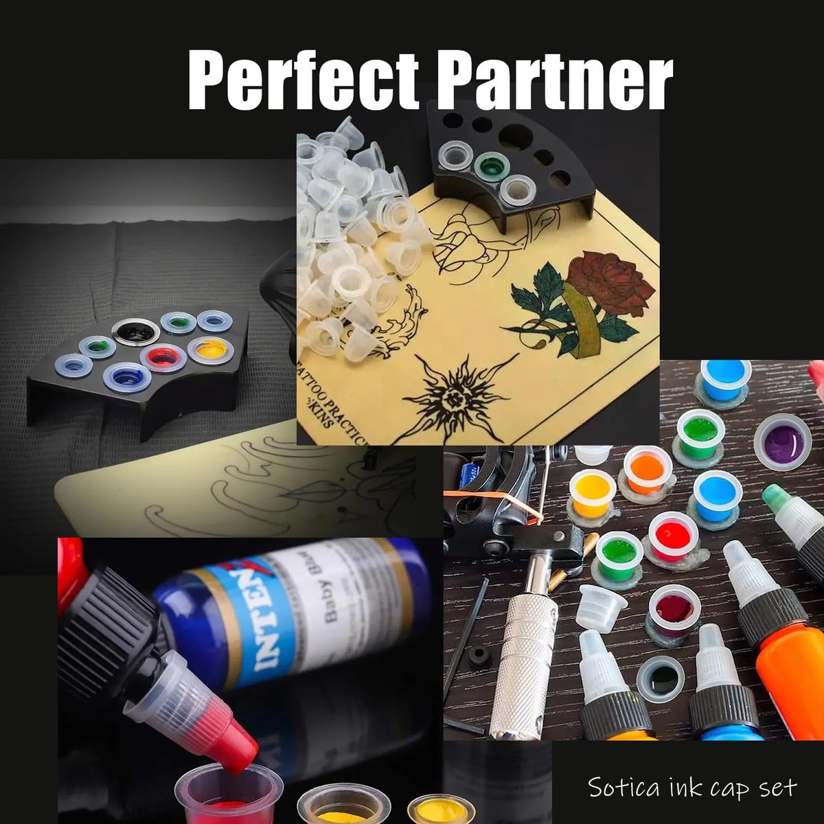 SOTICA 500-Piece Tattoo Ink Cups Kit with 2 Ink Holders - Mixed Size Plastic Cups for Professional Tattoo Supplies - görsel 11