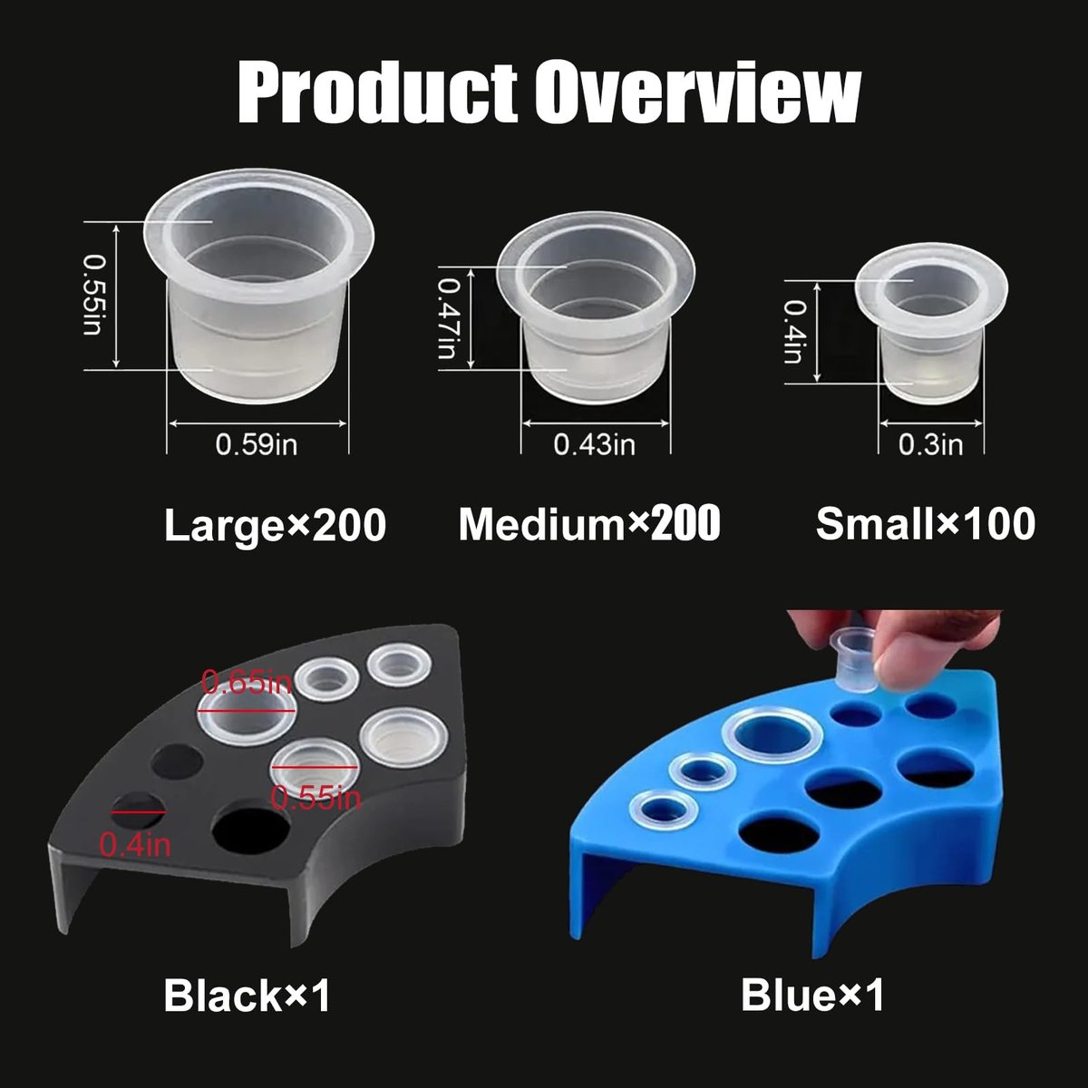 SOTICA 500-Piece Tattoo Ink Cups Kit with 2 Ink Holders - Mixed Size Plastic Cups for Professional Tattoo Supplies - görsel 3