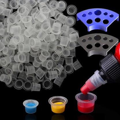 SOTICA 500-Piece Tattoo Ink Cups Kit with 2 Ink Holders - Mixed Size Plastic Cups for Professional Tattoo Supplies