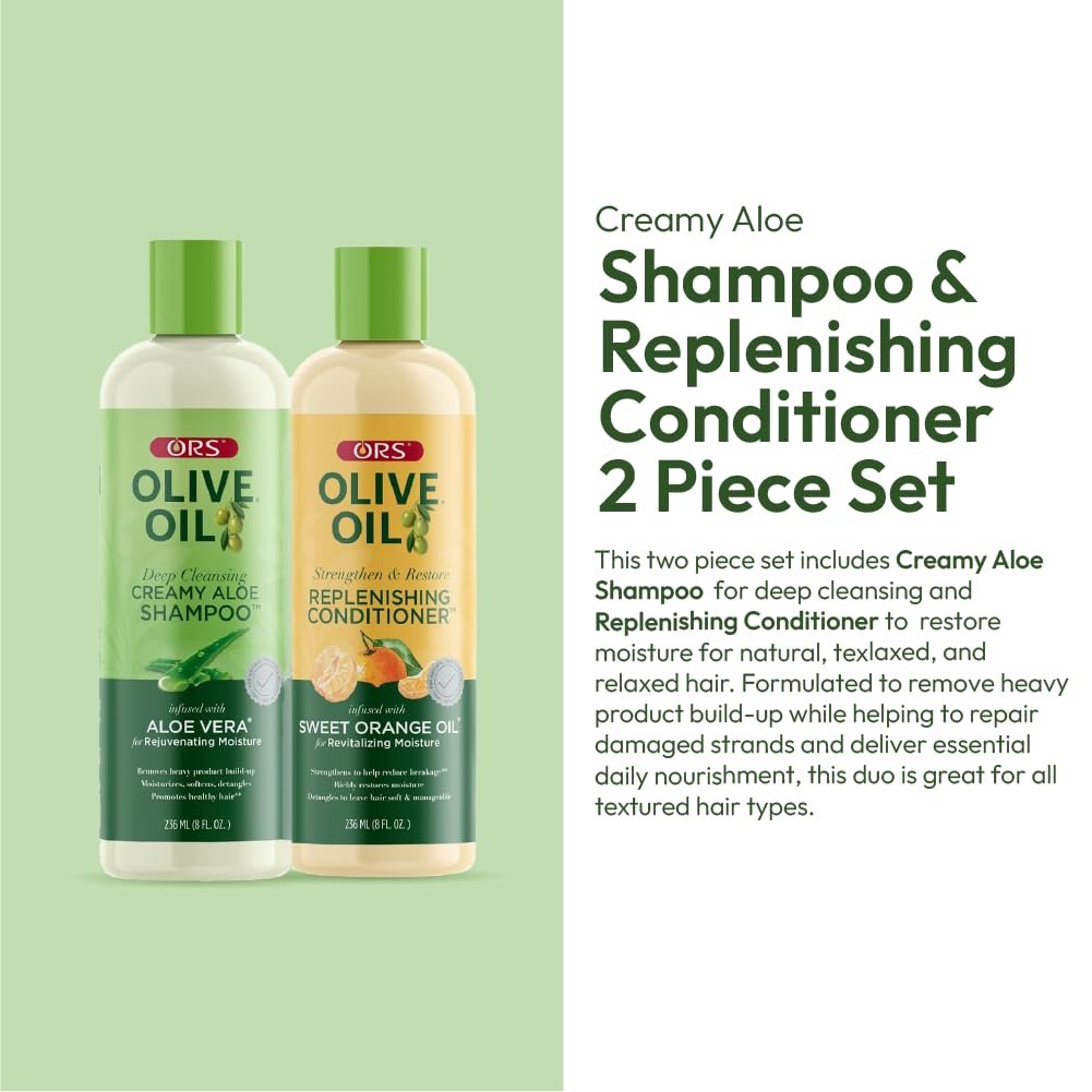 ORS Olive Oil Shampoo & Conditioner Set with Aloe Vera & Orange Oil - Moisture, Strengthen & Restore, 8 fl oz Each Avelisse