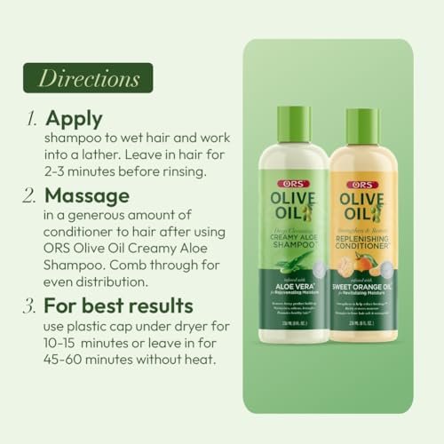 ORS Olive Oil Shampoo & Conditioner Set with Aloe Vera & Orange Oil - Moisture, Strengthen & Restore, 8 fl oz Each Avelisse