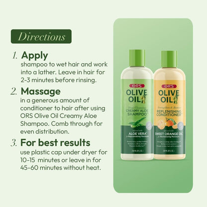 ORS Olive Oil Shampoo & Conditioner Set with Aloe Vera & Orange Oil - Moisture, Strengthen & Restore, 8 fl oz Each Avelisse