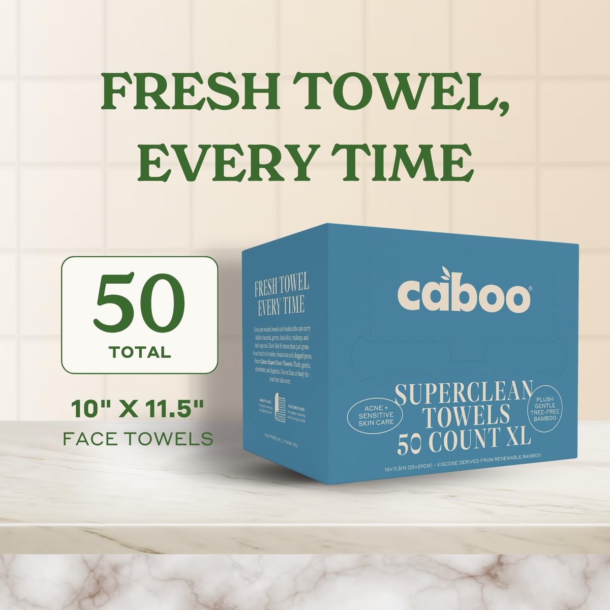 Caboo Tree Free Disposable Face Towels – 50 Soft, Lint-Free Towels | Extra-Large 10x11.5” | Gentle Alternative to Makeup Wipes & Washcloths Avelisse